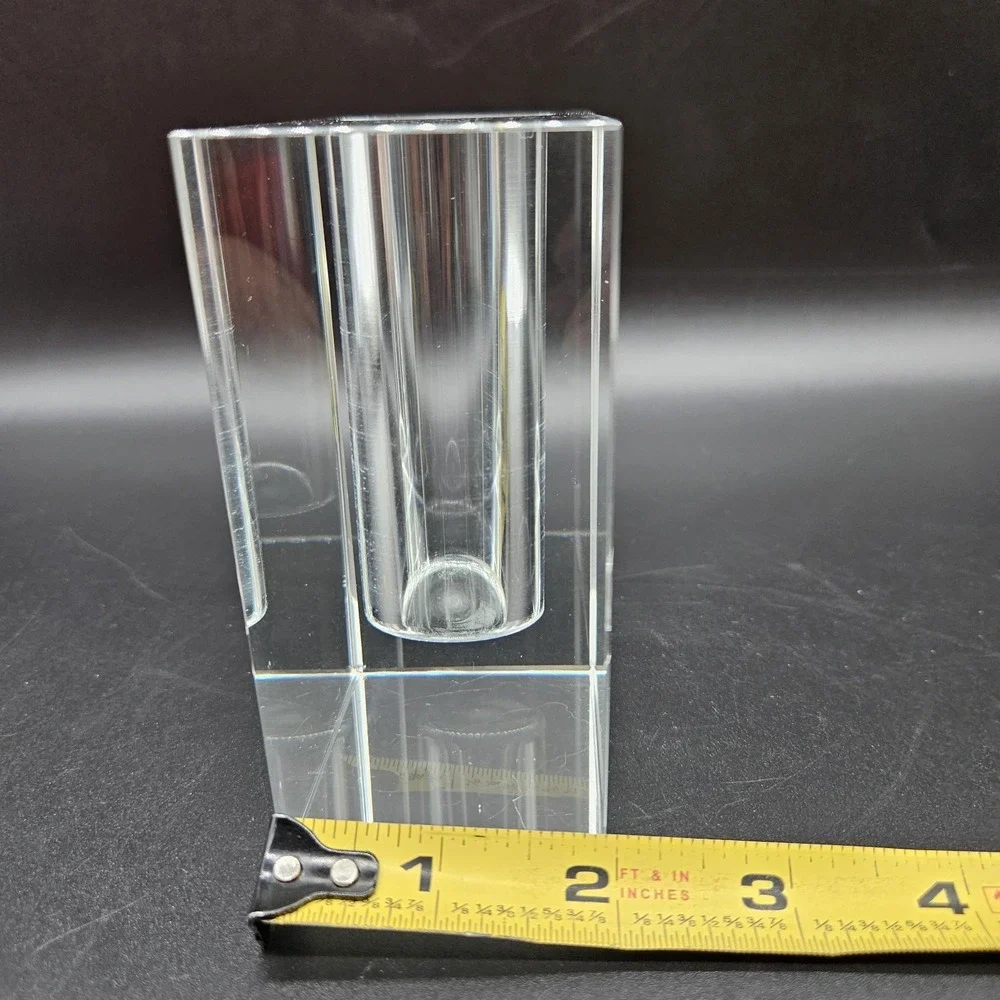 Vintage MCM Clear Crystal Block Bud Vase Heavy Minimalist Propagation Decor